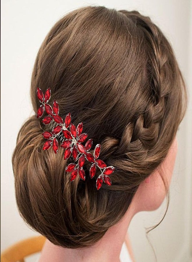 Arvintas Red Wedding Crystal Hair Comb Elegant Bridal Wedding Hair Piece Teardrop Crystal Rhinestone Hair Accessories for Women Prom Party Photography - Image 5